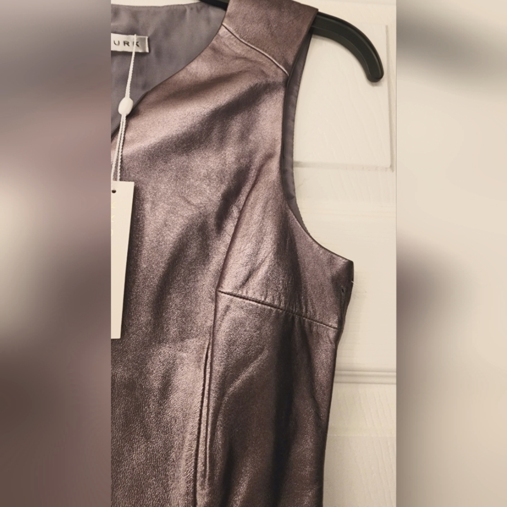 Trina Turk Sleeveless Leather Vest Zip Front In Metallic Silver Size 2 - Picture 9 of 12
